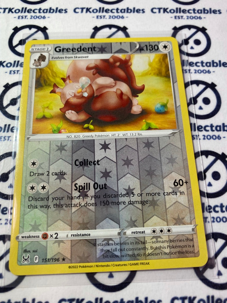 Greedant Reverse Holo Rare #151/196 2022 Sword & Shield Lost Origin Pokemon Card