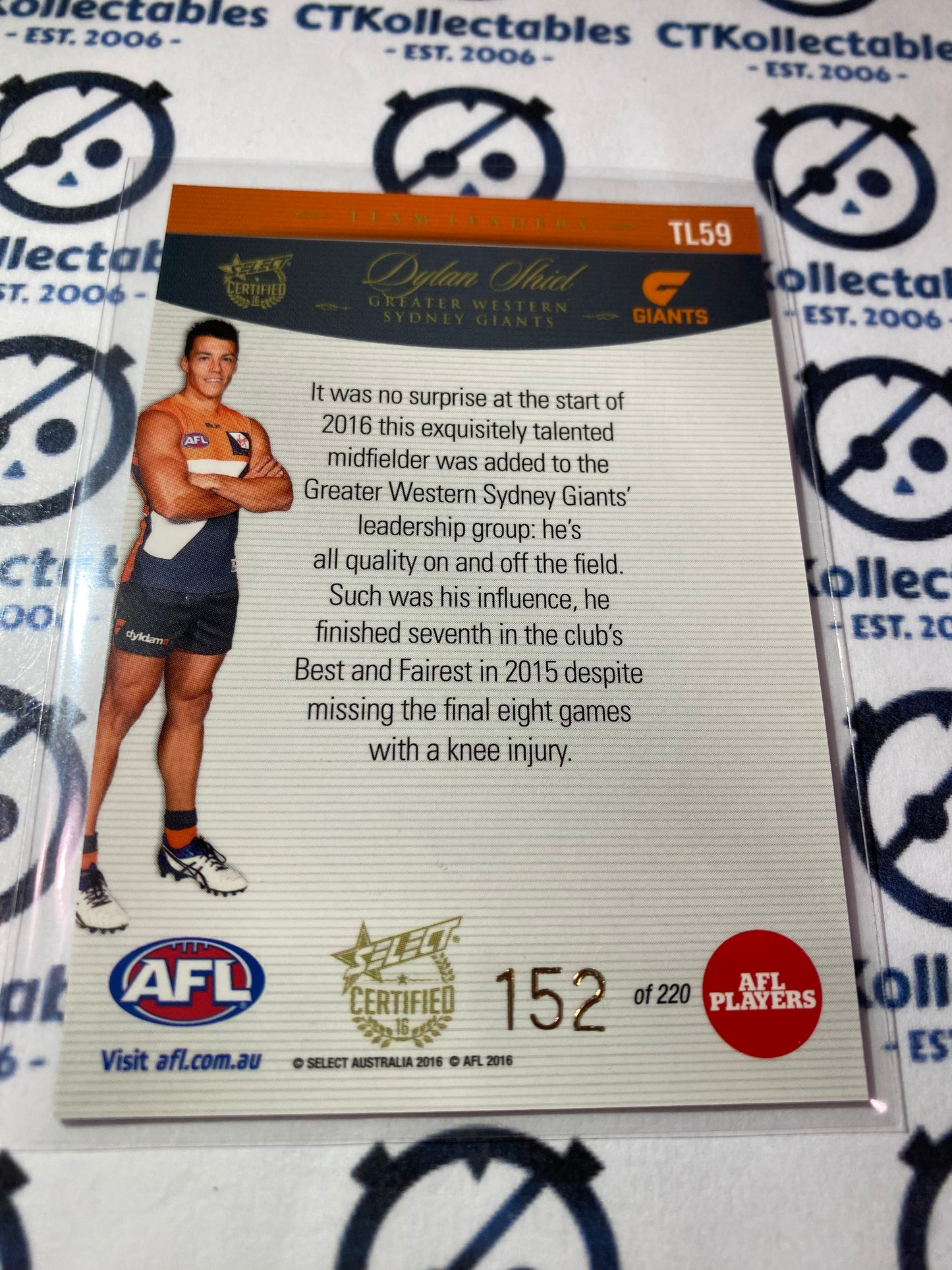 2016 AFL Select Certified Dylen Shiel Team Leaders #153/220 TL59 Giants