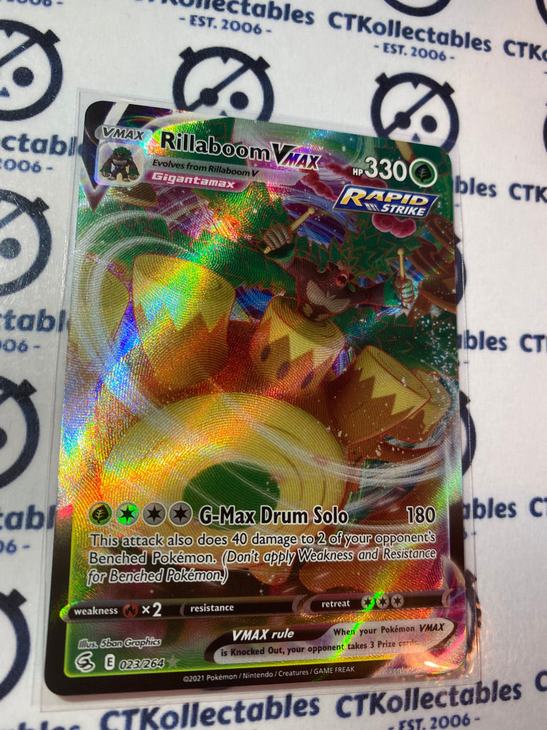 Rillaboom Vmax #023/264 2021 Sword & Shield Fusion Strike Pokemon Card CTKollectables Rillaboom Vmax #023/264 2021 Sword & Shield Fusion Strike Pokemon Card CTKollectables