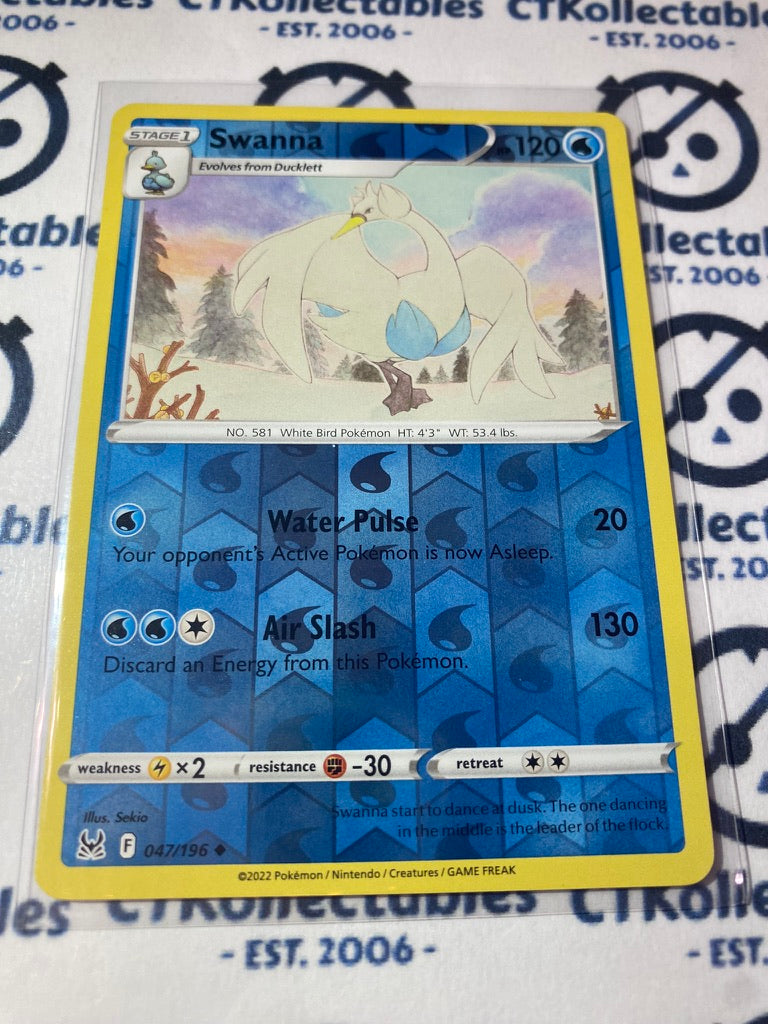 Swanna Reverse Holo #047/196 2022 Sword & Shield Lost Origin Pokemon Card