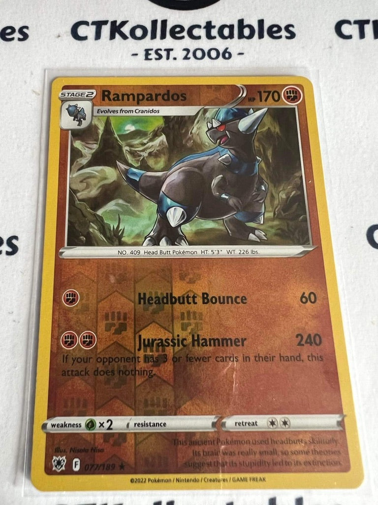 Rampardos Reverse Holo Rare Card #077/189 2022 Sword & Shield Astral R CTKollectables Rampardos Reverse Holo Rare Card #077/189 2022 Sword & Shield Astral R CTKollectables