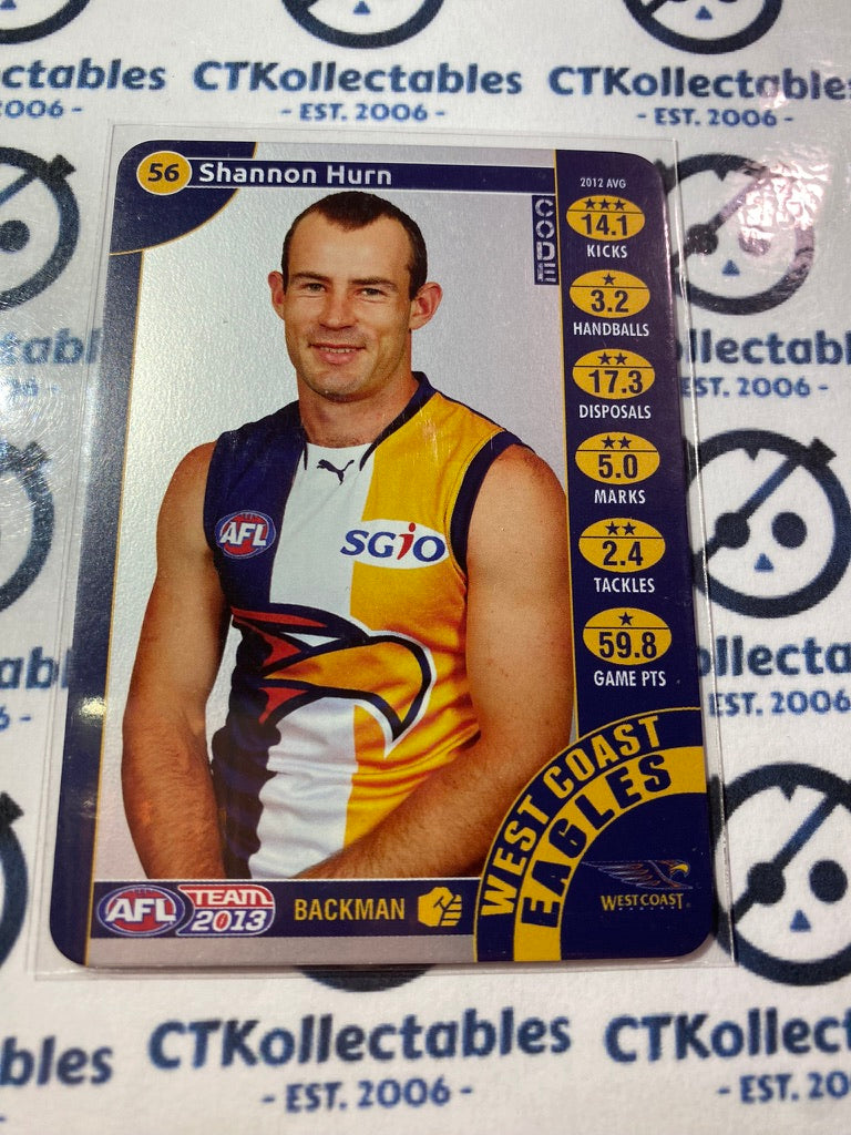 2013 AFL Teamcoach Silver Code Card - #56 Shannon Hurn