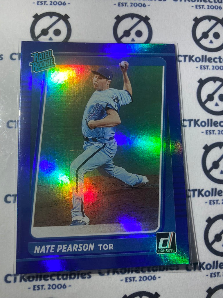 2021 Panini Donruss Baseball Nate Pearson Rated Rookie Blue Foil #38 Toronto
