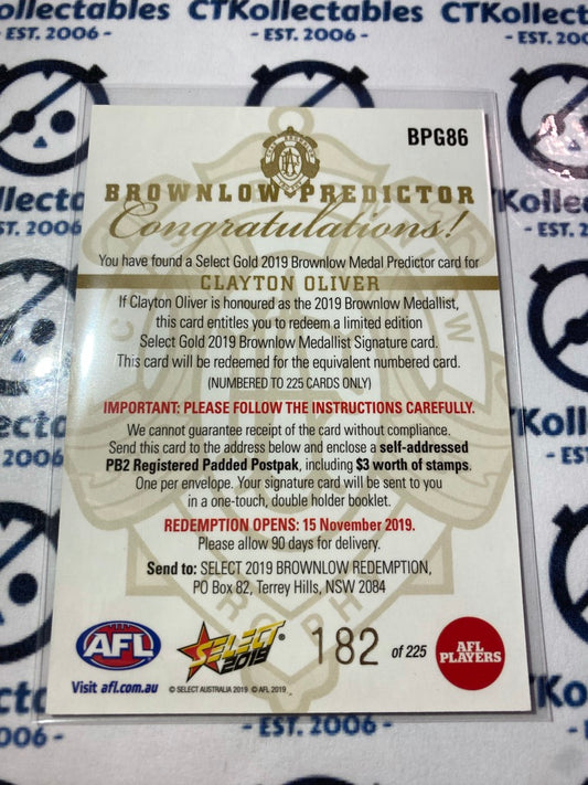 2019 Afl Footy Stars Brownlow Predictor Gold Clayton Oliver #182/225 Demons