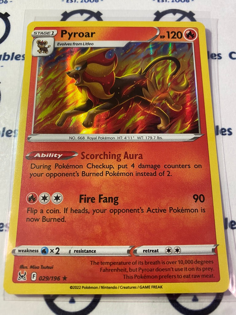 Pyroar Holo Rare #029/196 2022 Sword & Shield Lost Origin Pokemon Card