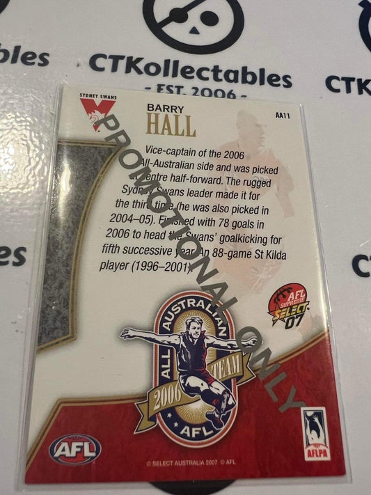 2007 AFL Supreme Barry Hall All Australian #AA11 Promo Card Swans