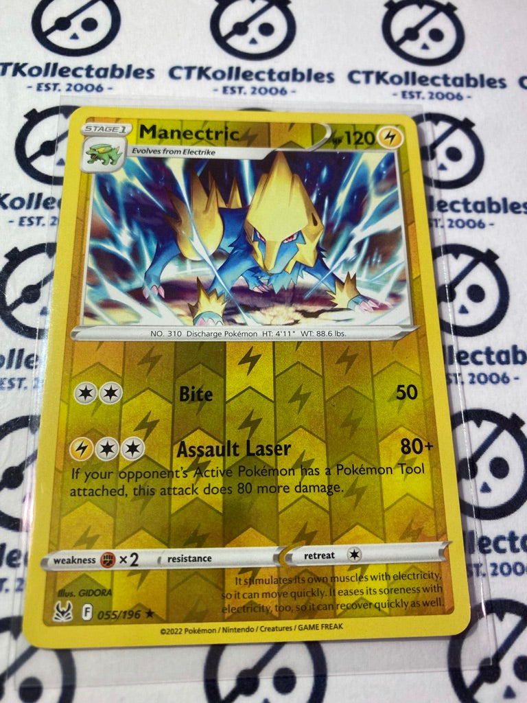 Manectric Reverse Holo Rare #055/196 2022 Sword & Shield Lost Origin Pokemon Card