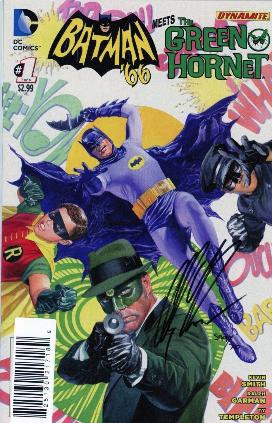 BATMAN '66 MEETS THE GREEN HORNET # 1 SIGNED ALEX ROSS DF/COA 132/700 DC COMIC BOOK 2014