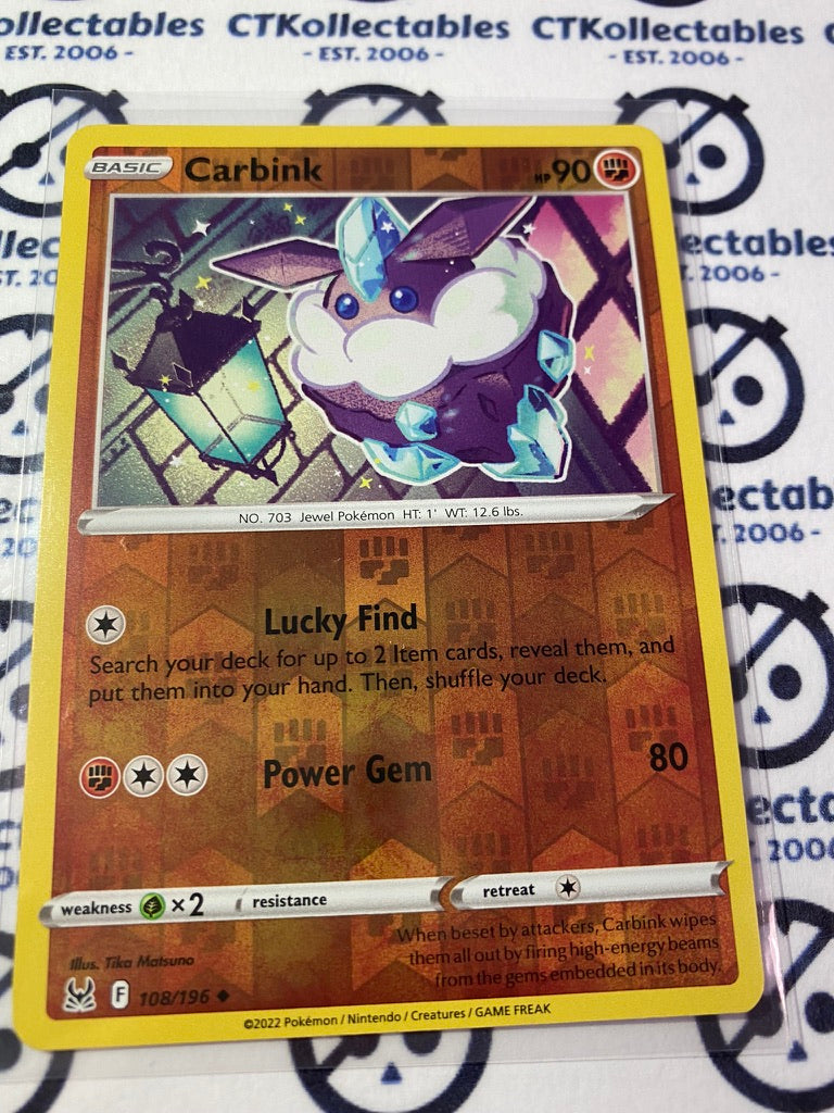 Carbink Reverse Holo #108/196 2022 Sword & Shield Lost Origin Pokemon Card
