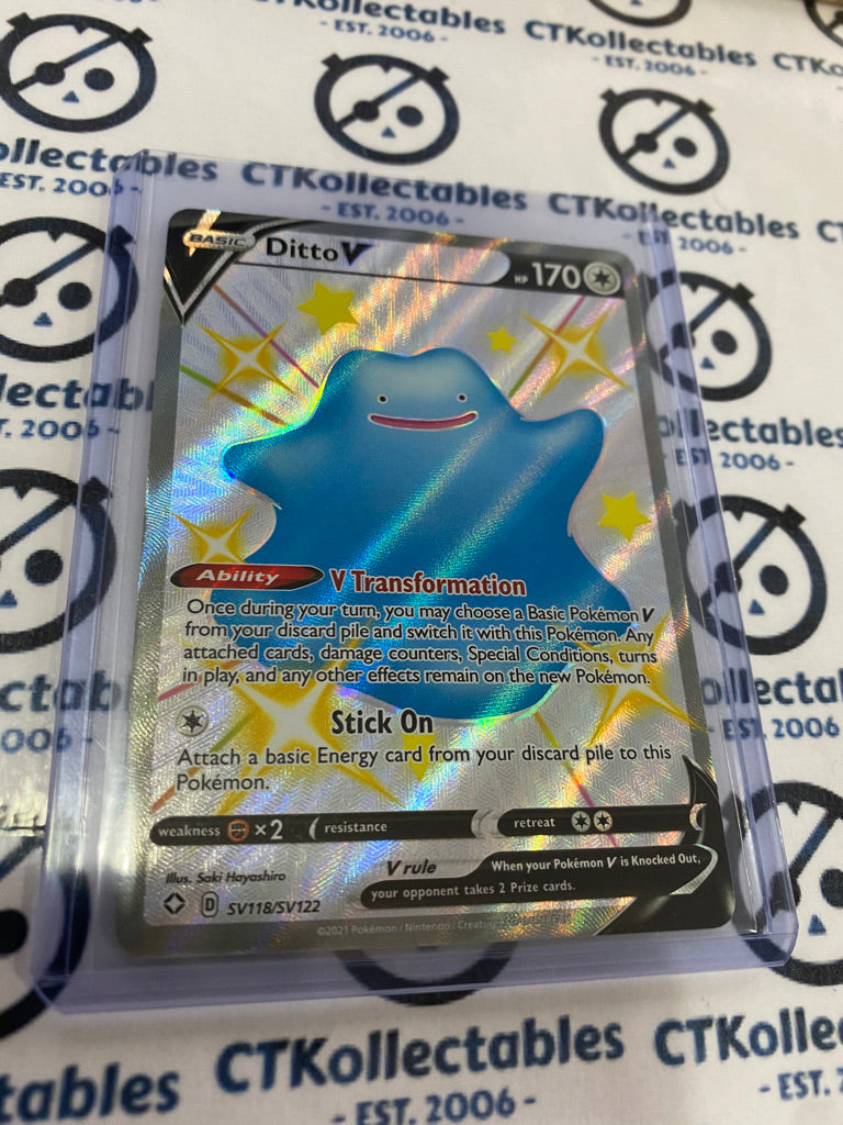 Ditto V SV118/SV122 Full Art Holo Rare Shining Fates Pokemon Card CTKollectables Ditto V SV118/SV122 Full Art Holo Rare Shining Fates Pokemon Card CTKollectables