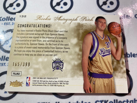 2007-08 NBA Fleer Hot Prospects Spencer Hawes rookie patch auto #165/399 Kings