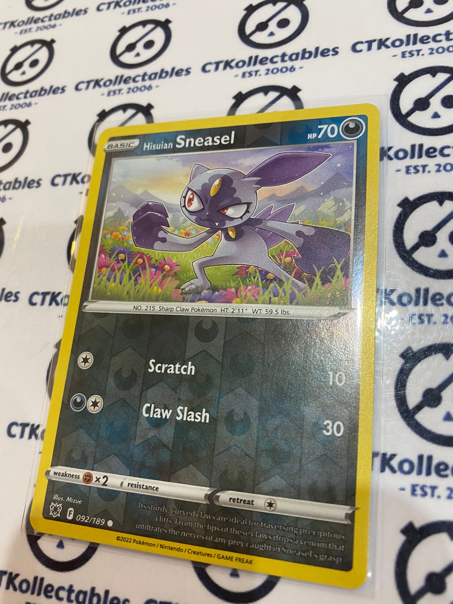 Hisuian Sneasel Reverse Holo #091/189 2022 Sword & Shield Astral Radiance Pokemon Card