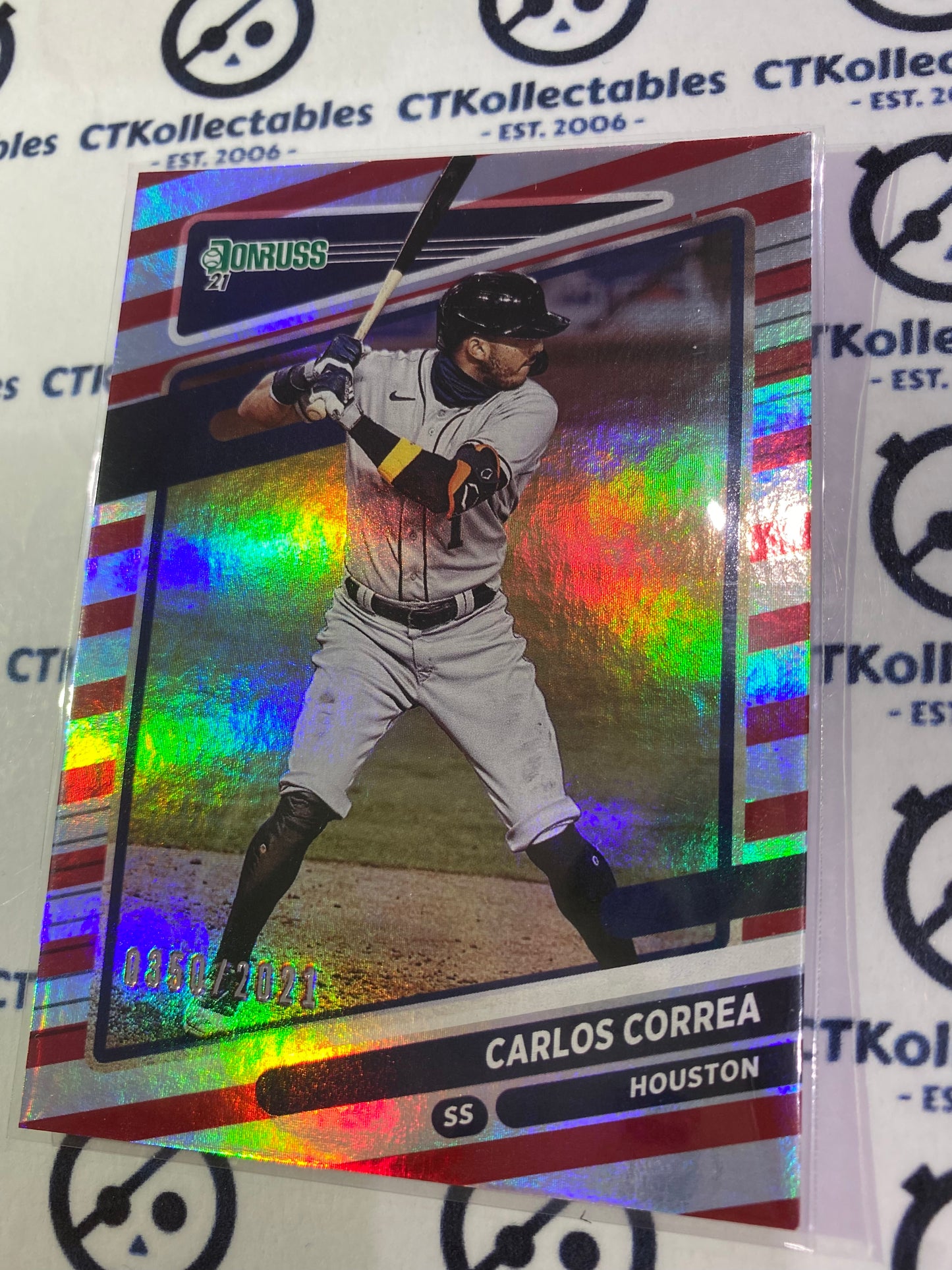2021 Panini Donruss Baseball Carlos Correa Red/Silver #0350/2021