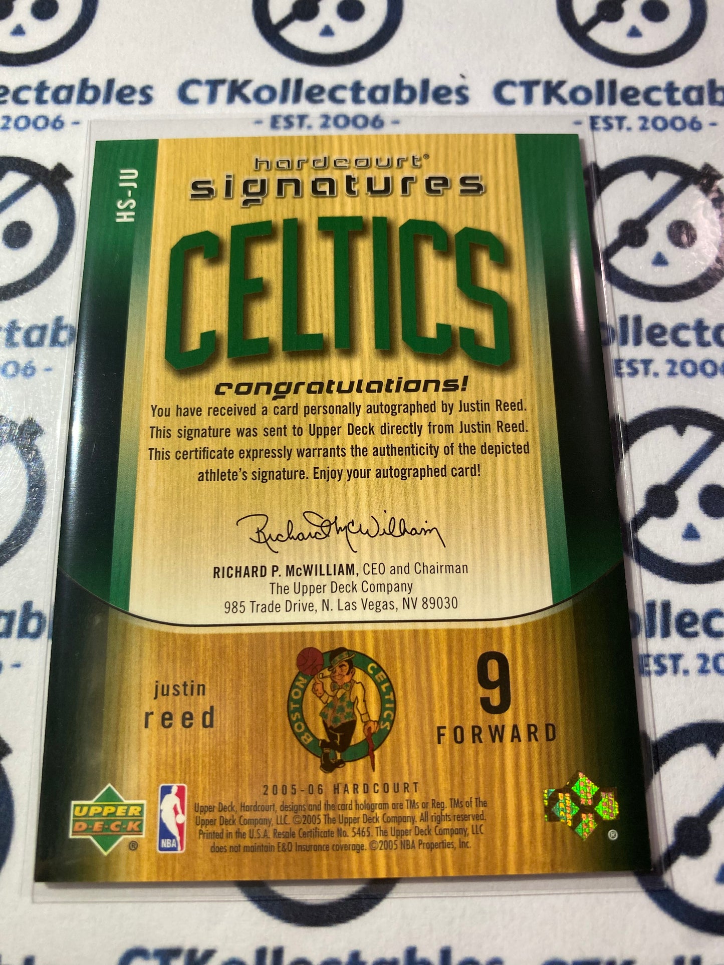 2005-06 NBA Upper Deck Hardcourt Signature Justin Reed HS-JU Celtics