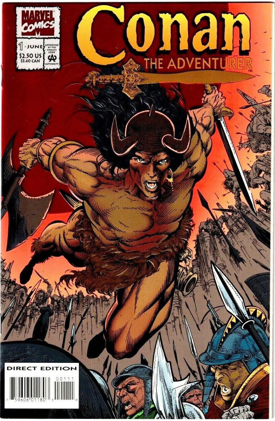 CONAN THE ADVENTURER # 1 RED FOIL EMBOSSED VARIANT MARVEL COMIC BOOK 1994