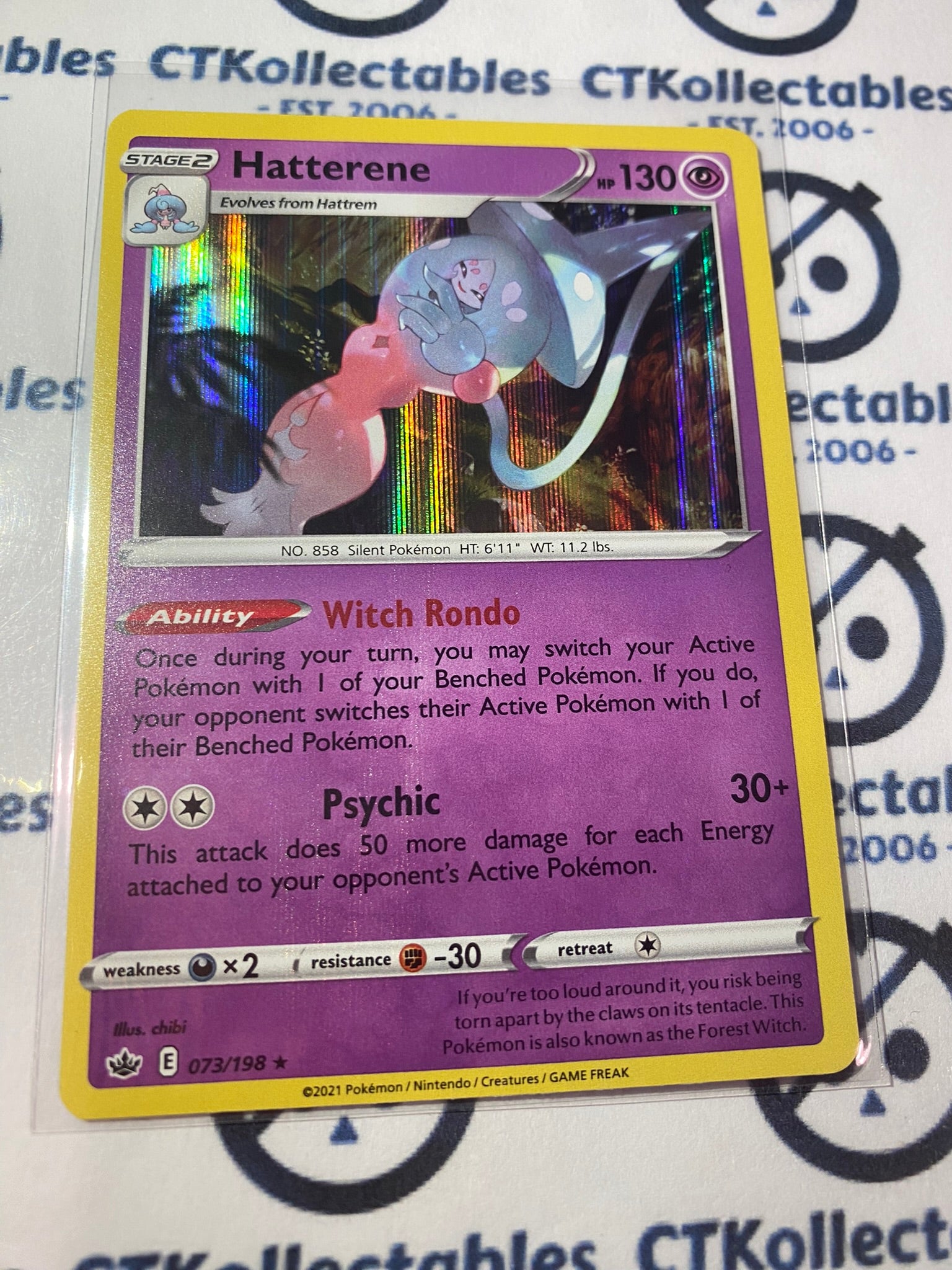 Hatterene Holo Rare #073/198 Pokmon Card Chilling Reign CTKollectables Hatterene Holo Rare #073/198 Pokmon Card Chilling Reign CTKollectables
