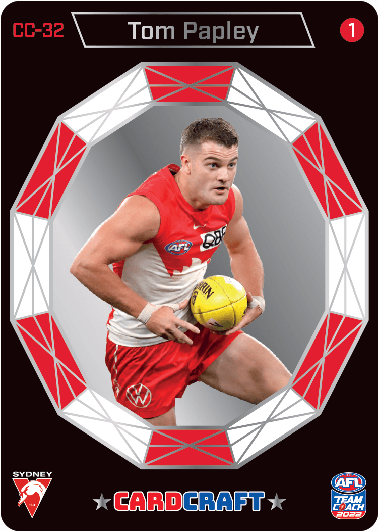 2022 AFL Teamcoach Card Craft Action - Tom Papley CC-32 swans