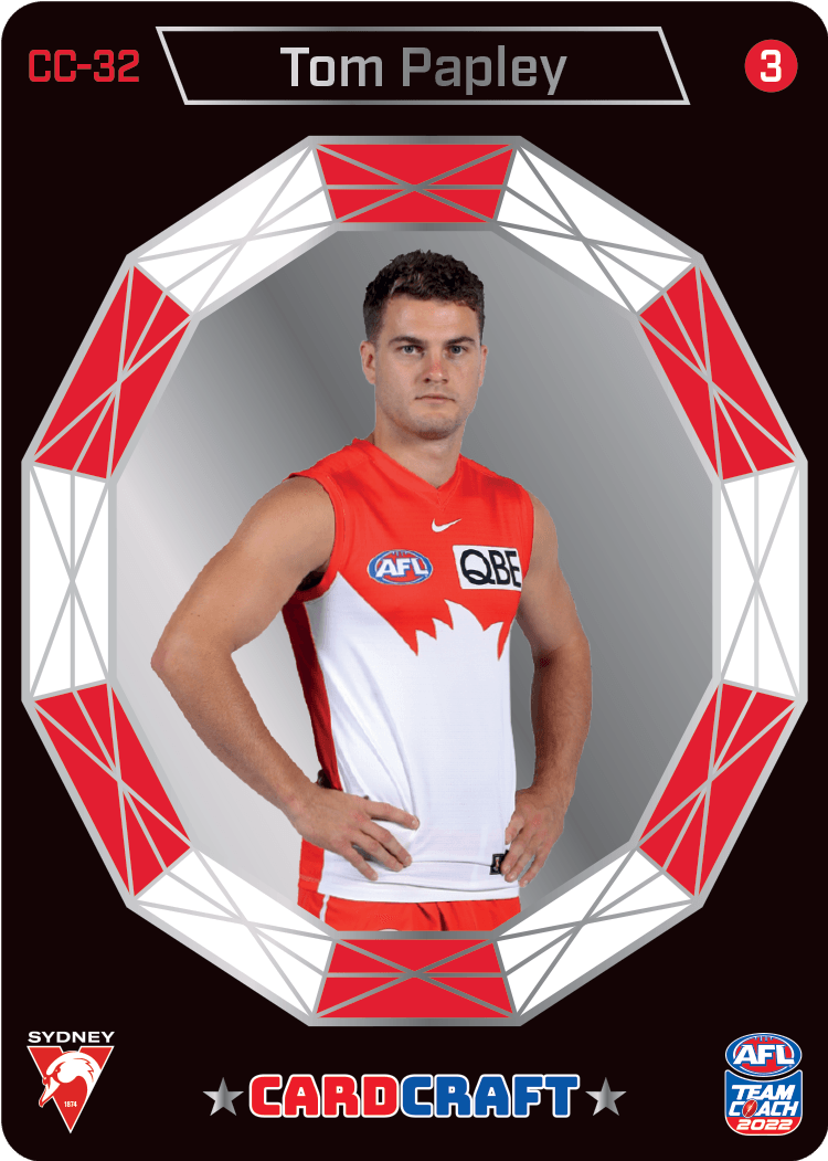 2022 AFL Teamcoach Card Craft Portrait - Tom Papley CC-32 swans