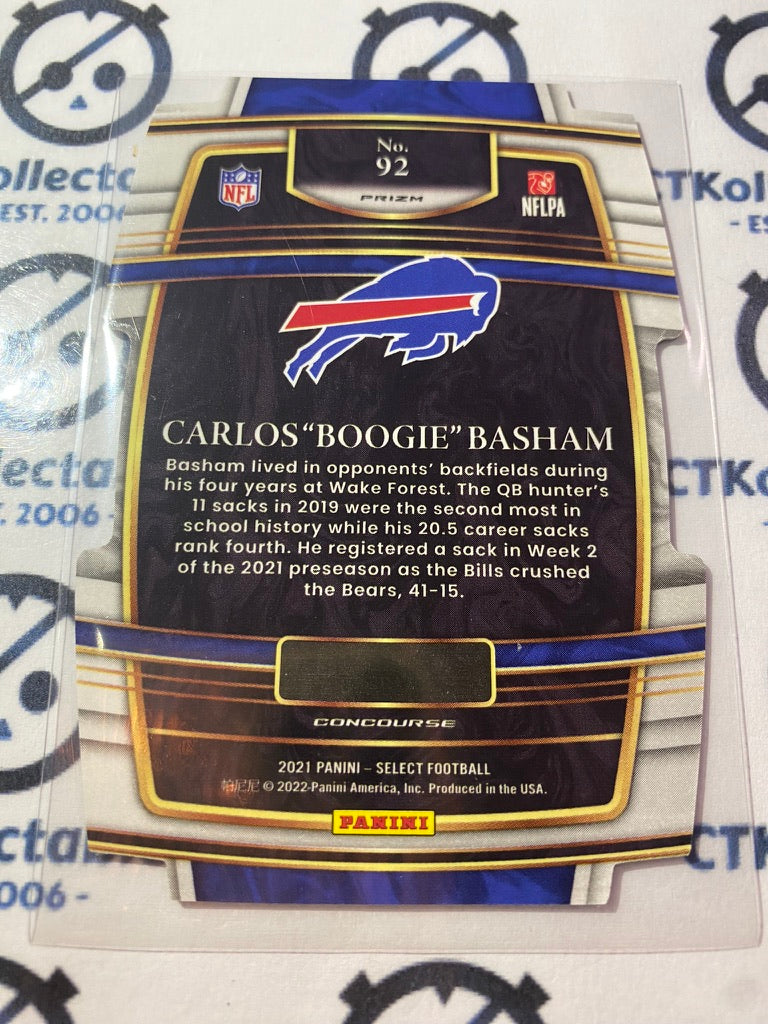 2021 NFL Panini Select Carlos "boogie" Basham RC Concourse Die Cut Prizm Black & Gold #92 Bills