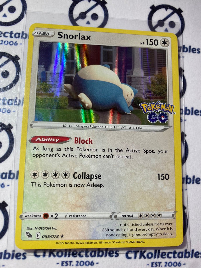 Snorlax Holo Rare Card #055/078 2022 Sword & Shield Pokemon Go Pokemon Card