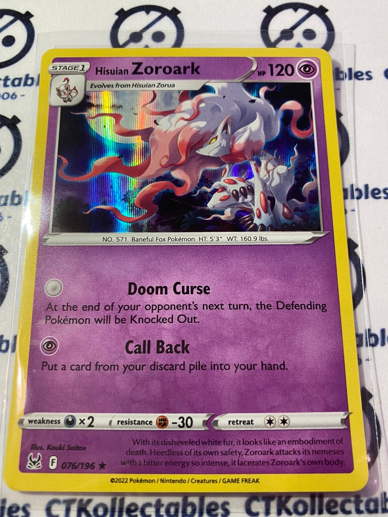 Hisuian Zoroark Holo Rare #076/196 2022 Sword & Shield Lost Origin Pokemon Card