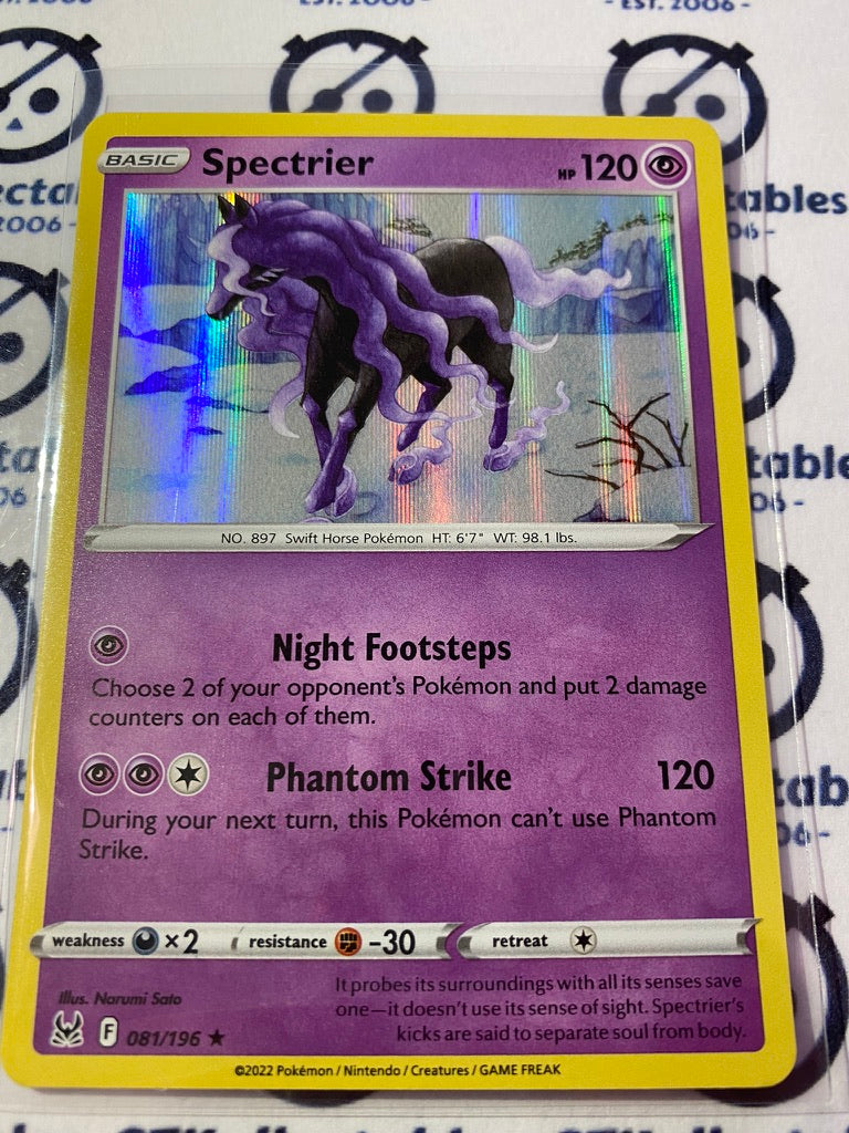 Spectrier Holo Rare #081/196 2022 Sword & Shield Lost Origin Pokemon Card Spectrier Holo Rare #081/196 2022 Sword & Shield Lost Origin Pokemon Card