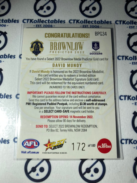 2022 AFL Footy Stars Bronwlow Predictor Gold - David Mundy BPG34 #172/185