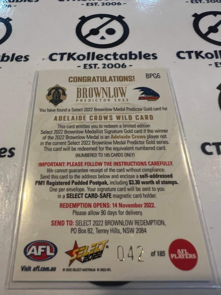 2022 AFL Footy Stars Gold Brownlow Predictor #BPG6 Crows Wild Card #042/185