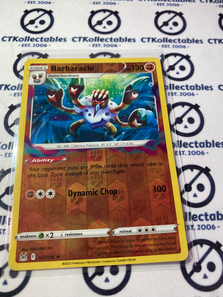 Barbaracle Reverse Holo Rare #107/196 2022 Sword & Shield Lost Origin Pokemon Card