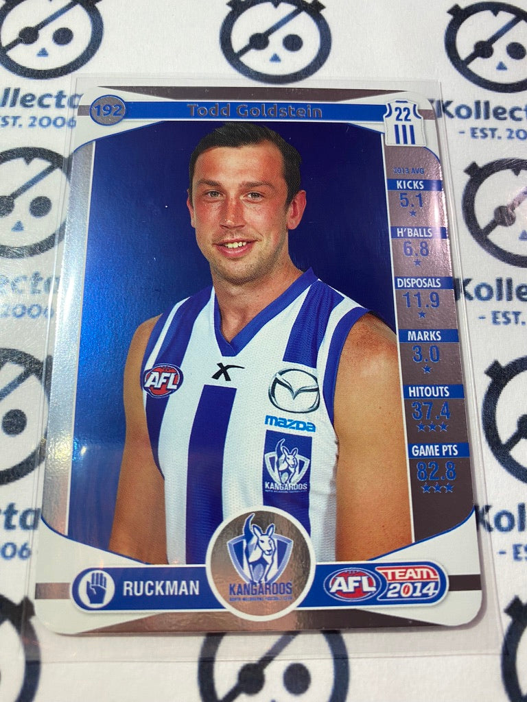 2014 AFL Teamcoach Silver Parallel #192 Todd Goldstein Kangaroos
