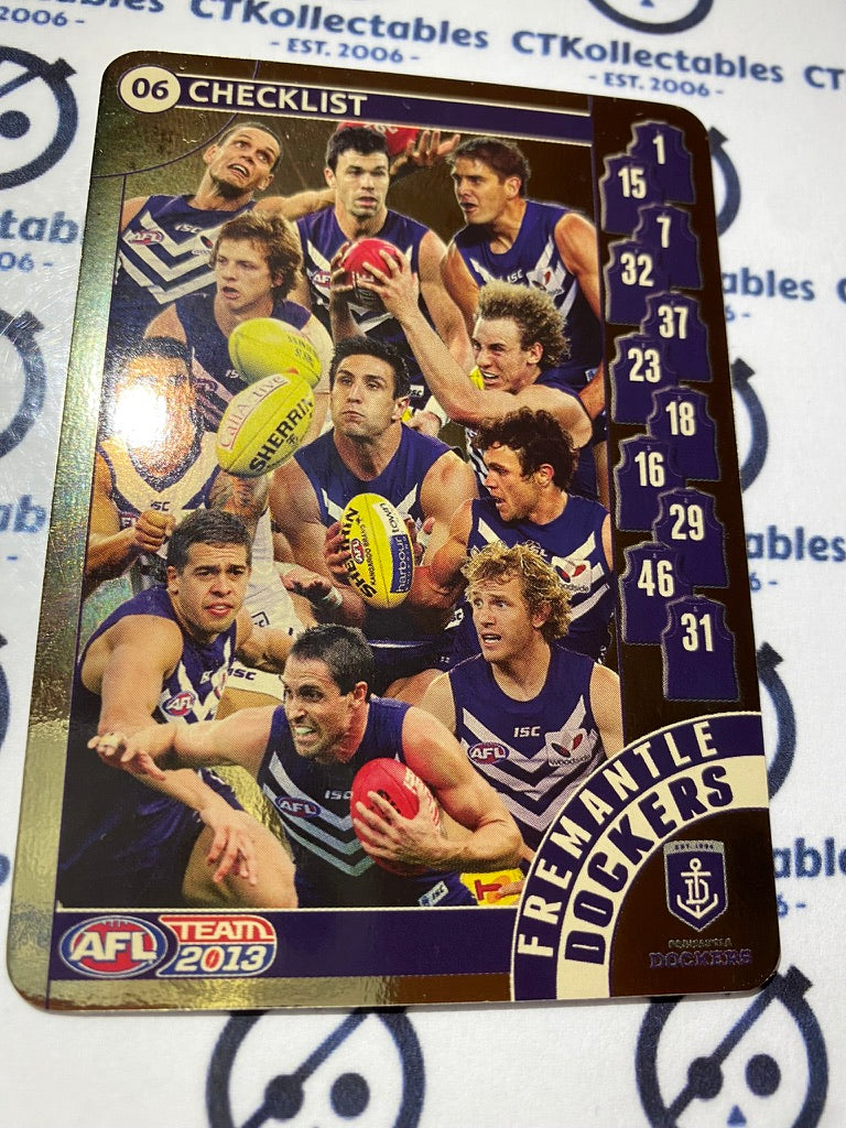 2013 AFL Teamcoach Gold Checklist Card - #06 Freemantle Dockers