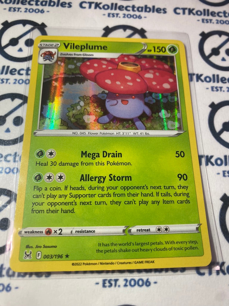 Vileplume Holo Rare #003/196 2022 Sword & Shield Lost Origin Pokemon Card