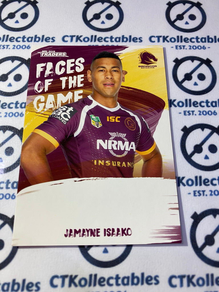 2019 NRL Traders Faces Of The Game Jamayne Isaako FG03/64 Broncos