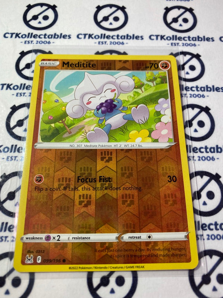 Meditite Reverse Holo #099/196 2022 Sword & Shield Lost Origin Pokemon Card