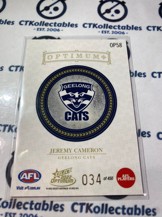 2022 AFL Optimum Jeremy Cameron Optimum Plus #034/450 Cats OP58