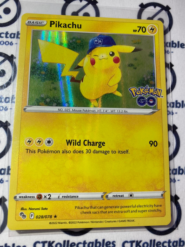 Pikachu Holo Rare Card #028/078 2022 Sword & Shield Pokemon Go Pokemon Card