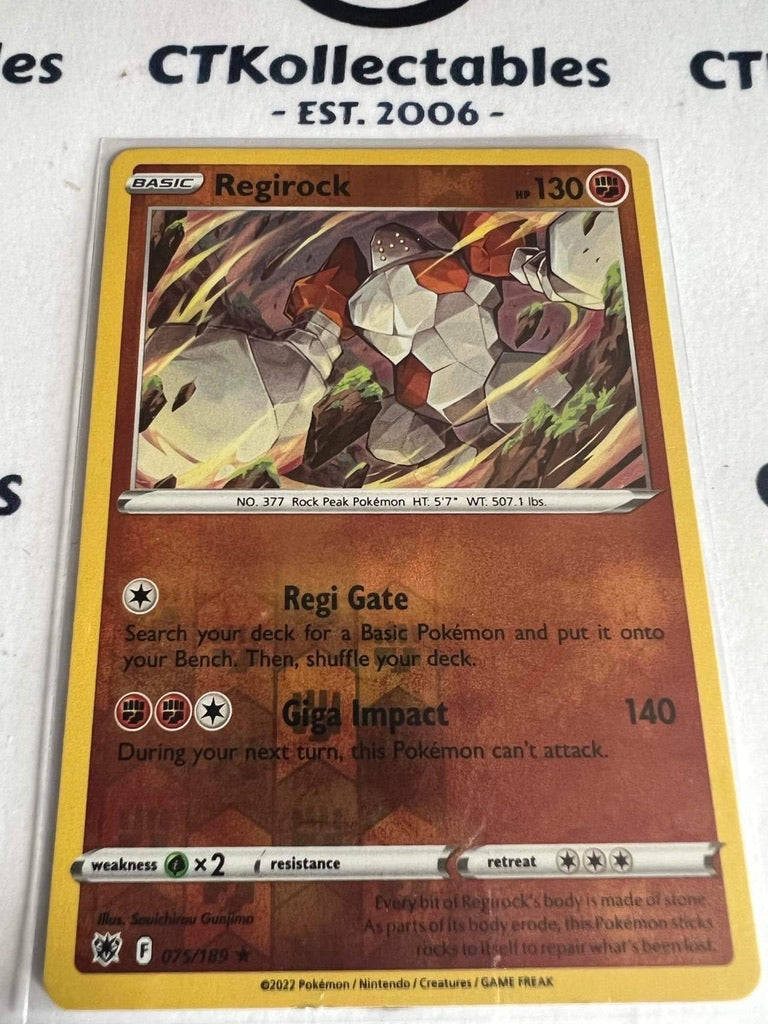 Regirock Reverse Holo Rare Card #075/189 2022 Sword & Shield Astral Radiance Pokemon Card