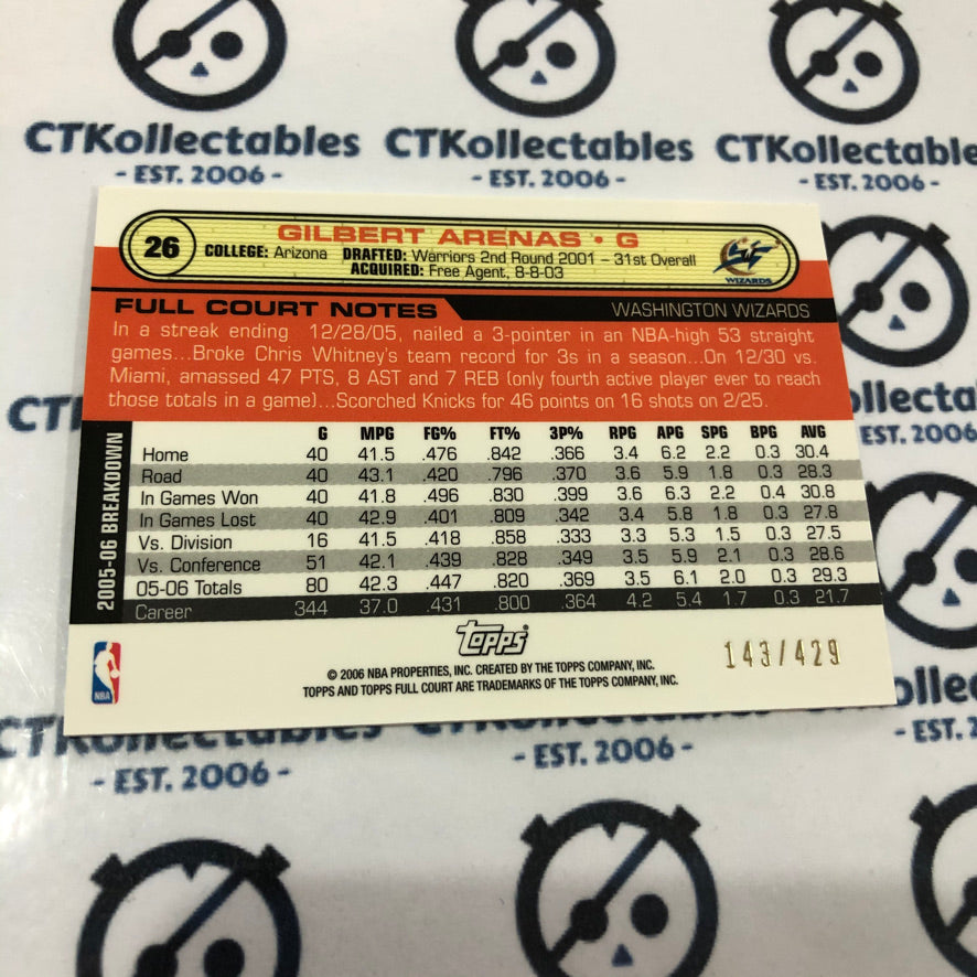 2006-07 Topps Full Court Gilbert Arenas 1st day issue #143/429 Warriors