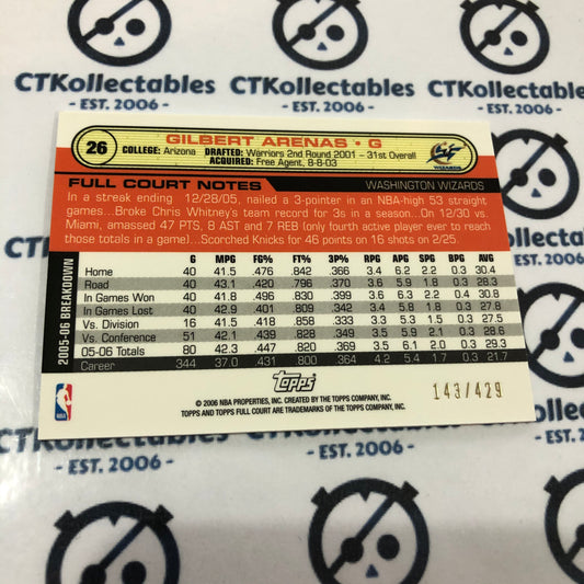 2006-07 Topps Full Court Gilbert Arenas 1st day issue #143/429 Warriors