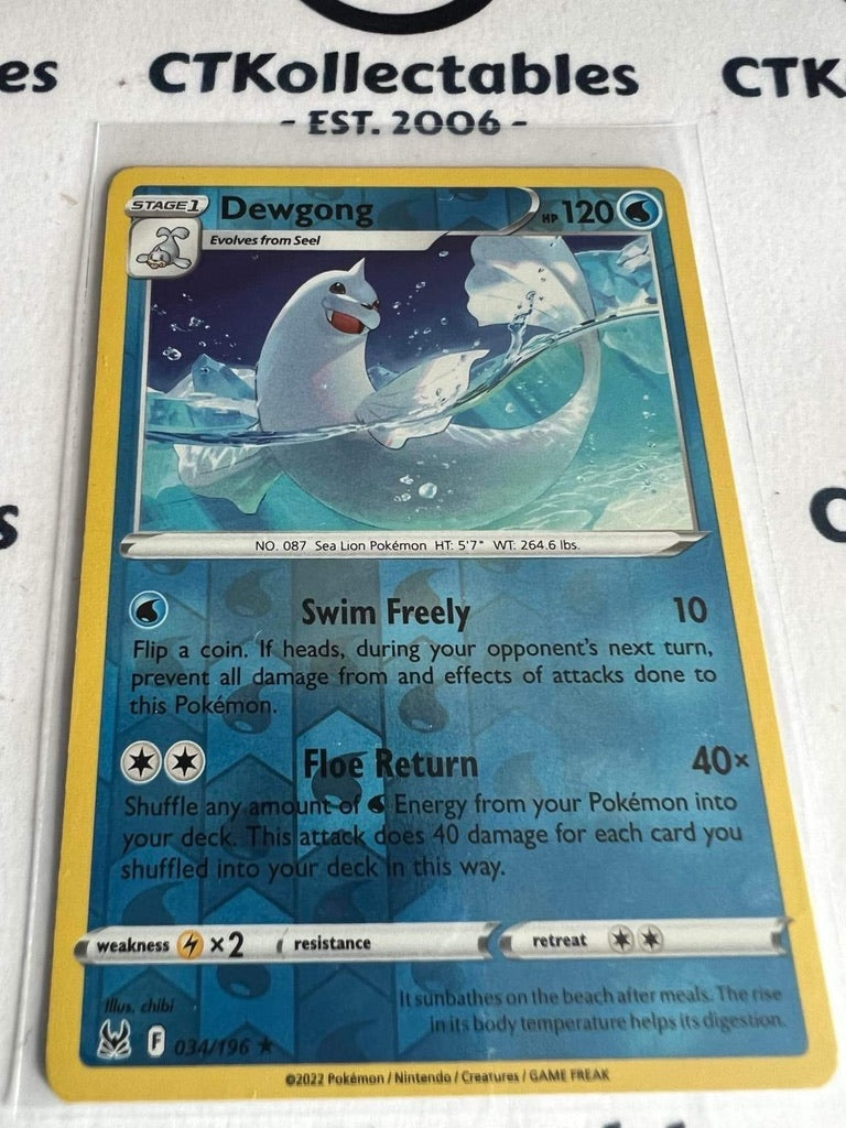 Dewgong Reverse Holo Rare Card #034/196 2022 Sword & Shield Lost Origin Pokemon Card