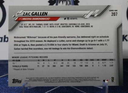2020 TOPPS BASEBALL ZAC GALLEN # 207 ROOKIE ARIZONA DIAMONDBACKS