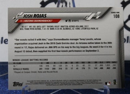 2020 TOPPS BASEBALL JOSH ROJAS # 108 ROOKIE ARIZONA DIAMONDBACKS