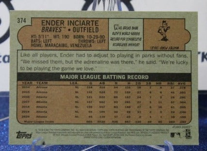 2020 TOPPS BASEBALL ENDER INCIARTE # 374 ATLANTA BRAVES