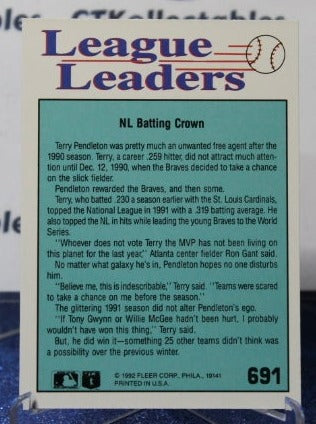 1992 FLEER LEAGUE LEADERS TERRY PENDLETON # 691 ATLANTA BRAVES BASEBALL