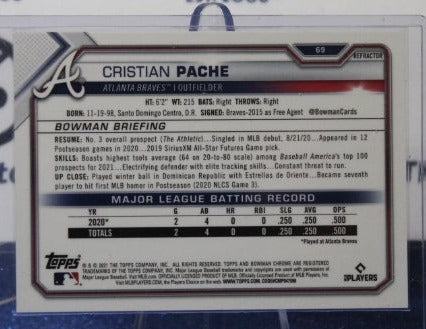 2021 BOWMAN CHROME BASEBALL CHRISTIAN PACHE # 69 RC REFRACTOR 159/499 ATLANTA BRAVES