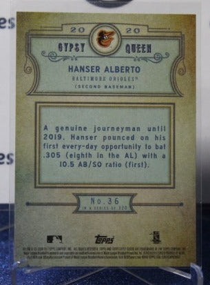 2020 TOPPS GYPSY QUEEN HANSER ALBERTO # 36 ERROR NO NAME BALTIMORE ORIOLES BASEBALL