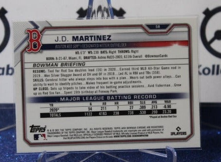 2021 BOWMAN CHROME J.D. MARTINEZ # 58 BOSTON RED SOX BASEBALL