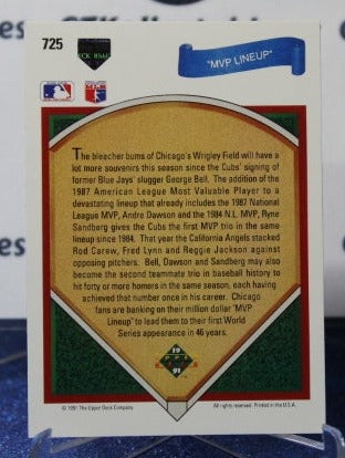 1991 UPPER DECK MVP LINEUP # 725 CHICAGO CUBS  BASEBALL