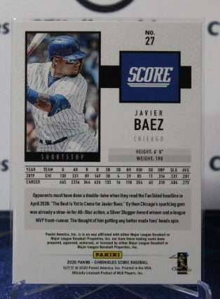 2020 PANINI SCORE JAVIER BAEZ # 27 CHICAGO CUBS BASEBALL