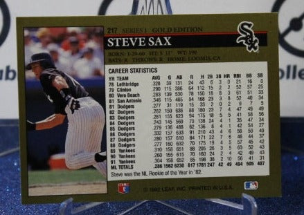 1992 LEAF BLACK/GOLD STEVE SAX  # 217  CHICAGO WHITE SOX  BASEBALL